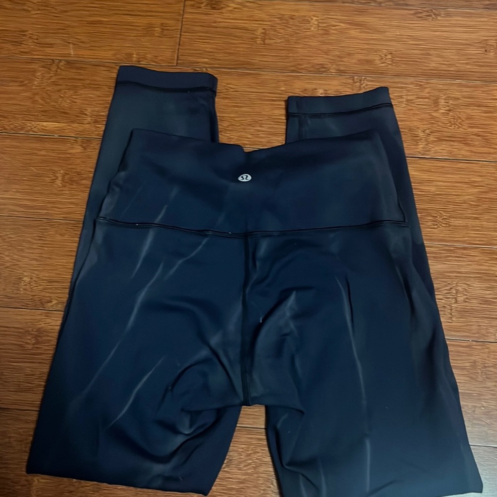 Dark blue with light blue stripes lululemon leggings, size four